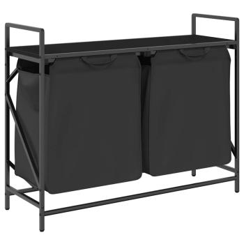 ARDEBO.de - Wäschekorb 2 Fächer mit Ablage Schwarz Eichen-Optik