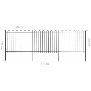 Gartenzaun mit Bügel-Design Stahl 5,1 x 1,5 m Schwarz