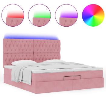 Ottoman-Bett mit Matratzen & LEDs Rosa 200x200 cm Samt