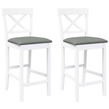 Barhocker mit Kissen 2 Stk. Weiß Massivholz Gummibaum