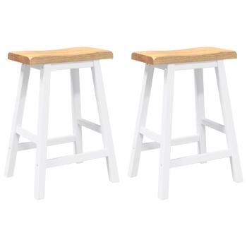 Barhocker 2 Stk. Weiß Massivholz Gummibaum