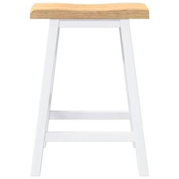 Barhocker 2 Stk. Weiß Massivholz Gummibaum