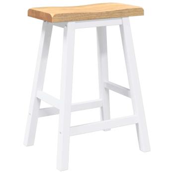 Barhocker 2 Stk. Weiß Massivholz Gummibaum