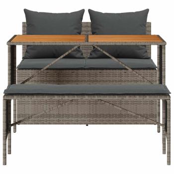 3-tlg. Garten-Essgruppe mit Kissen Grau Poly Rattan