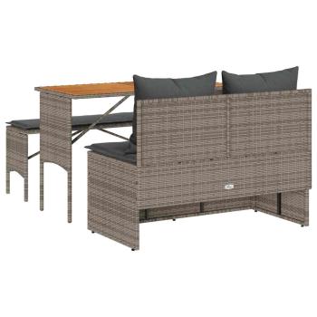 3-tlg. Garten-Essgruppe mit Kissen Grau Poly Rattan