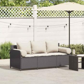 ARDEBO.de - Gartensofa mit Kissen 3-Sitzer Schwarz Poly Rattan