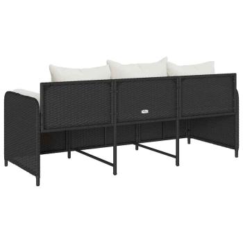 Gartensofa mit Kissen 3-Sitzer Schwarz Poly Rattan