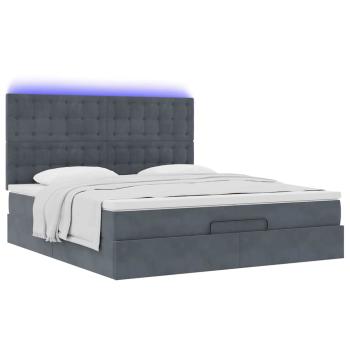 Ottoman-Bett mit Matratzen & LEDs Dunkelgrau 200x200 cm Samt