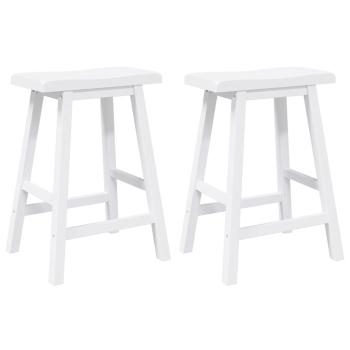 Barhocker 2 Stk. Weiß Massivholz Gummibaum