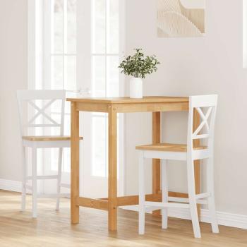 Barhocker 2 Stk. Weiß Massivholz Gummibaum