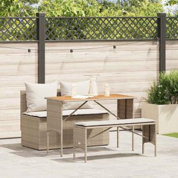 ARDEBO.de - 3-tlg. Garten-Essgruppe mit Kissen Beige Poly Rattan