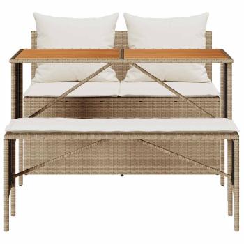 3-tlg. Garten-Essgruppe mit Kissen Beige Poly Rattan