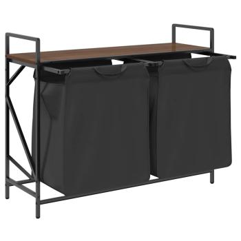 Wäschekorb 2 Fächer mit Ablage Braun Eichen-Optik