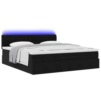 Ottoman-Bett mit Matratzen & LEDs Schwarz 200x200 cm Samt