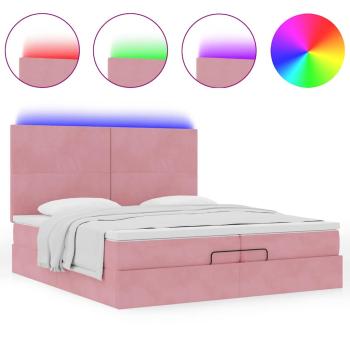 Ottoman-Bett mit Matratzen & LEDs Rosa 200x200 cm Samt