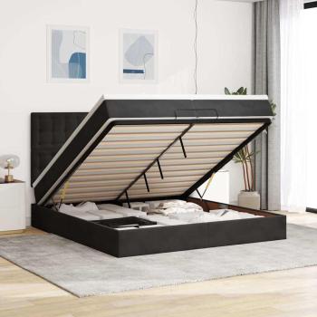ARDEBO.de - Ottoman-Bett mit Matratzen & LEDs Schwarz 200x200 cm Samt