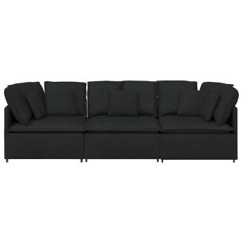 Modulares Sofa mit Kissen Stoff Schwarz