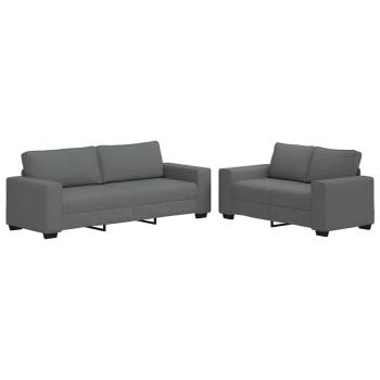 2-tlg. Sofagarnitur mit Kissen Dunkelgrau Stoff