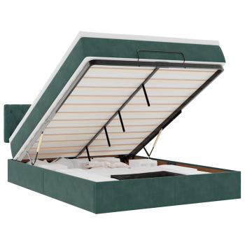 ARDEBO.de - Ottoman-Bett mit Matratze & LEDs Dunkelgrün 140x190 cm Samt