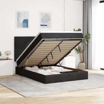 ARDEBO.de - Ottoman-Bett mit Matratzen & LEDs Schwarz 140x190 cm Samt