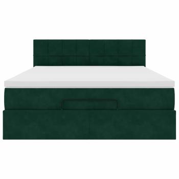 Ottoman-Bett mit Matratze & LEDs Dunkelgrün 140x190 cm Samt