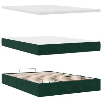 Ottoman-Bett mit Matratze & LEDs Dunkelgrün 140x190 cm Samt