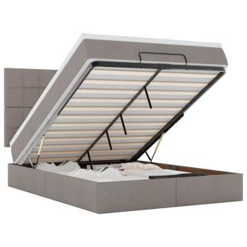 Ottoman-Bett mit Matratze & LEDs Taupe 140x190 cm Stoff