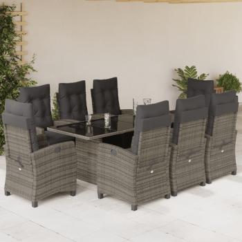ARDEBO.de - 9-tlg. Garten-Essgruppe mit Kissen Grau Poly Rattan