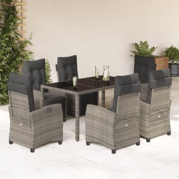 ARDEBO.de - 7-tlg. Garten-Essgruppe mit Kissen Grau Poly Rattan