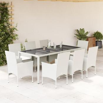 ARDEBO.de - 9-tlg. Garten-Essgruppe mit Kissen Weiß Poly Rattan und Glas
