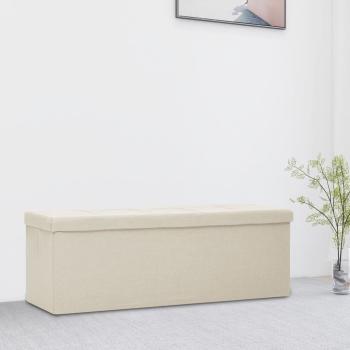 ARDEBO.de - Faltbare Sitzbank mit Stauraum Cremeweiß Leinenoptik