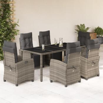 ARDEBO.de - 7-tlg. Garten-Essgruppe mit Kissen Grau Poly Rattan