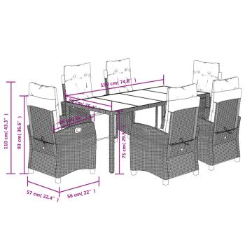7-tlg. Garten-Essgruppe mit Kissen Grau Poly Rattan
