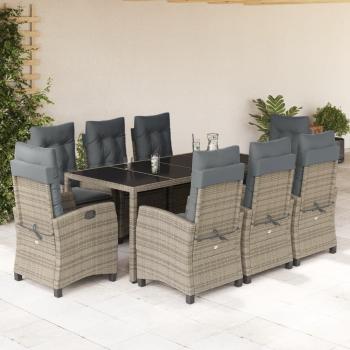 ARDEBO.de - 9-tlg. Garten-Essgruppe mit Kissen Grau Poly Rattan