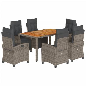 7-tlg. Garten-Essgruppe mit Kissen Grau Poly Rattan