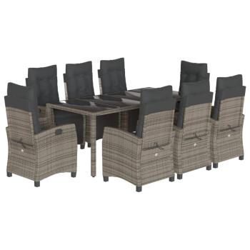 9-tlg. Garten-Essgruppe mit Kissen Grau Poly Rattan