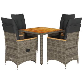 5-tlg. Garten-Essgruppe mit Kissen Grau Poly Rattan