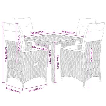 5-tlg. Garten-Essgruppe mit Kissen Grau Poly Rattan