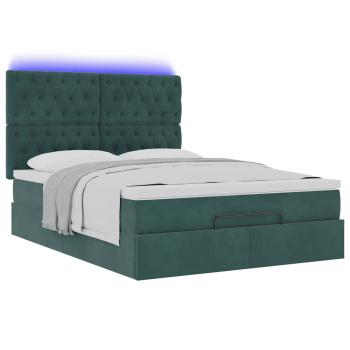 Ottoman-Bett mit Matratzen & LEDs Dunkelgrün 140x190 cm Samt