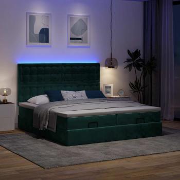 Ottoman-Bett mit Matratzen & LEDs Dunkelgrün 180x200 cm Samt