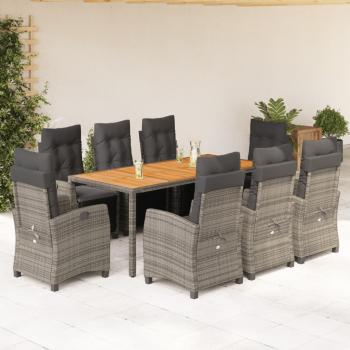 ARDEBO.de - 9-tlg. Garten-Essgruppe mit Kissen Grau Poly Rattan