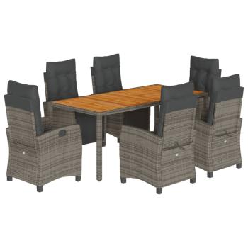 7-tlg. Garten-Essgruppe mit Kissen Grau Poly Rattan