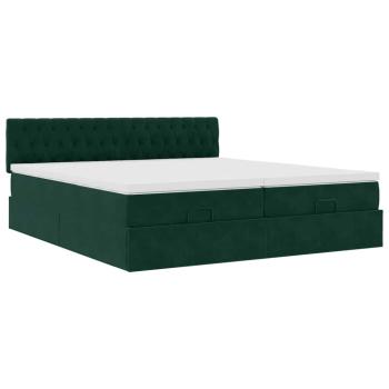 Ottoman-Bett mit Matratzen & LEDs Dunkelgrün 200x200 cm Samt