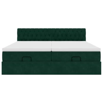 Ottoman-Bett mit Matratzen & LEDs Dunkelgrün 200x200 cm Samt