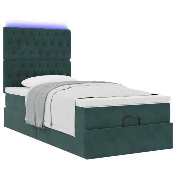Ottoman-Bett mit Matratzen & LEDs Dunkelgrün 100x200 cm Samt