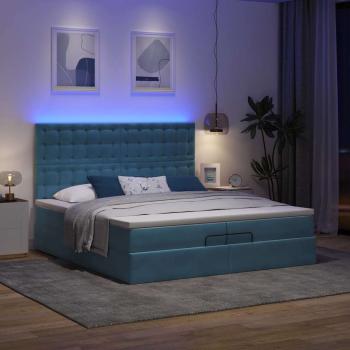 Ottoman-Bett mit Matratzen & LED Dunkelblau 200x200 cm Samt