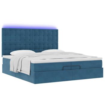 Ottoman-Bett mit Matratzen & LED Dunkelblau 200x200 cm Samt