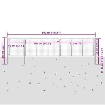Gartentor Stahl 500×100 cm Silbern