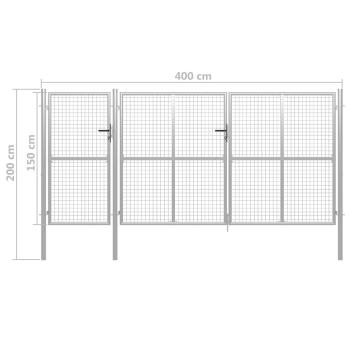 Gartentor Stahl 400 x 150 cm Silbern