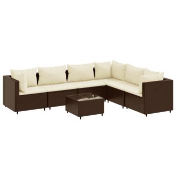 7-tlg. Garten-Lounge-Set mit Kissen Braun Poly Rattan